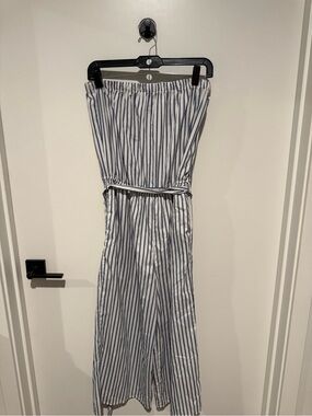 Striped Strapless Jumpsuit in White and Navy